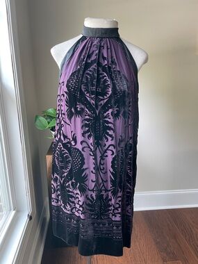Max Studio Purple and Black Halter Burnout Velvet Mini Dress
